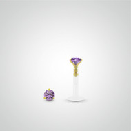 Piercing labret or jaune avec oxyde de zirconium mauve