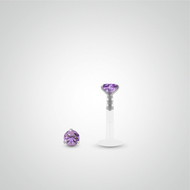 Piercing labret or blanc avec oxyde de zirconium mauve
