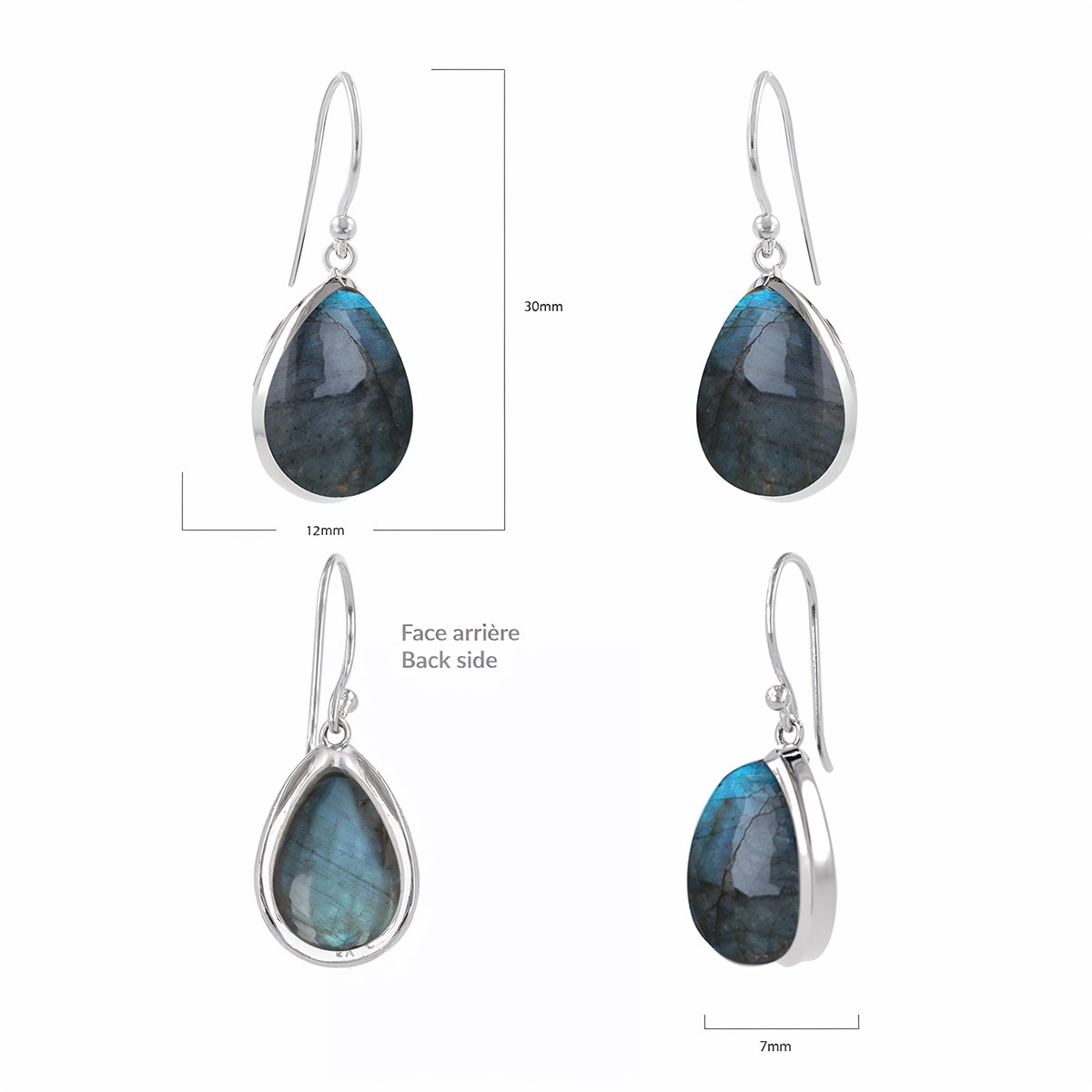 Boucles d'Oreilles Lyra Labradorite et Argent 925 | ADEN Design Goutte | Bijou Chatoyant - vue 3