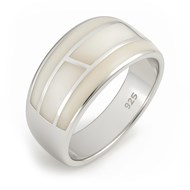 Bague nacre blanche motif damier graphique argent 925 | Collection Yeliana ADEN