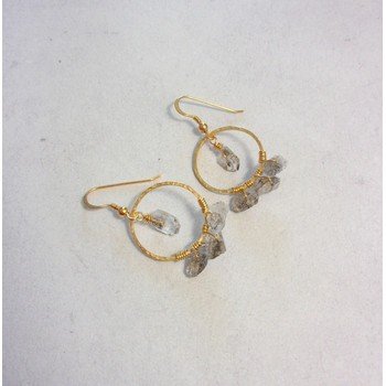Boucles d'Oreille Créoles Argent 925 Doré et Quartz Diamant