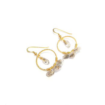 Boucles d'Oreille Créoles Argent 925 Doré et Quartz Diamant