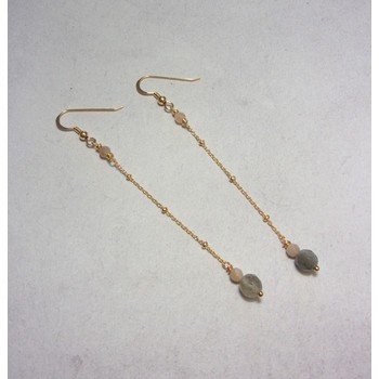 Boucles D'Oreille Argent 925 Dorée, Labradorite et Pierre de Lune