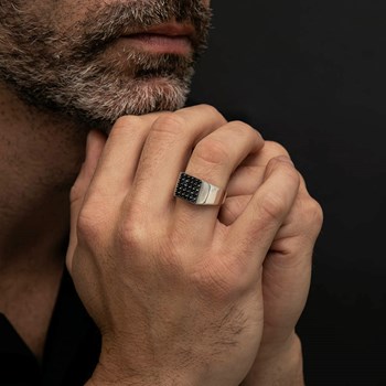 Sterling zilveren Chevalière Pavée Pierre Noire