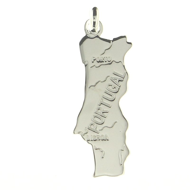 Pendentif Argent 925 Carte Portugal avec Villes