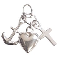 Pendentif 3 vertus vertues en argent : foi amour charité + chaine