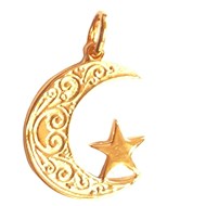 Pendentif Croissant et étoile Islam plaqué or + chaîne