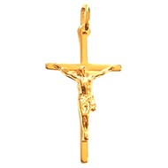 Pendentif grande Croix Catholique Christ en plaqué or + chaine ch2
