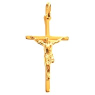 Pendentif grande Croix Catholique Christ en plaqué or + chaine