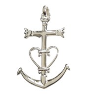 Pendentif grande Croix de Camargue Ancre en argent + chaine 3,5cm