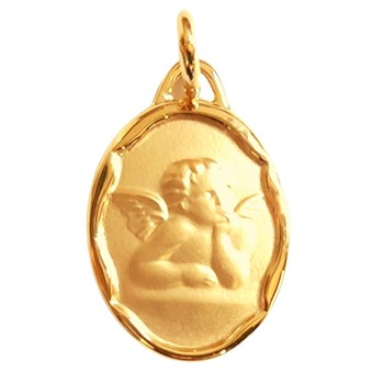 Pendentif médaille ange ovale pour baptême naissance en plaqué or + chaîne