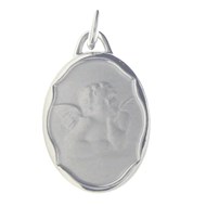 Pendentif médaille ovale ange pour baptême naissance en argent + chaîne