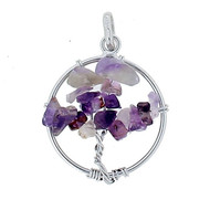 Pendentif médaille arbre de vie en améthyste et argent 925°/00 + chaîne