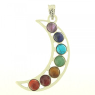 Pendentif lune 7 chakras avec 7 pierres en acier + chaine