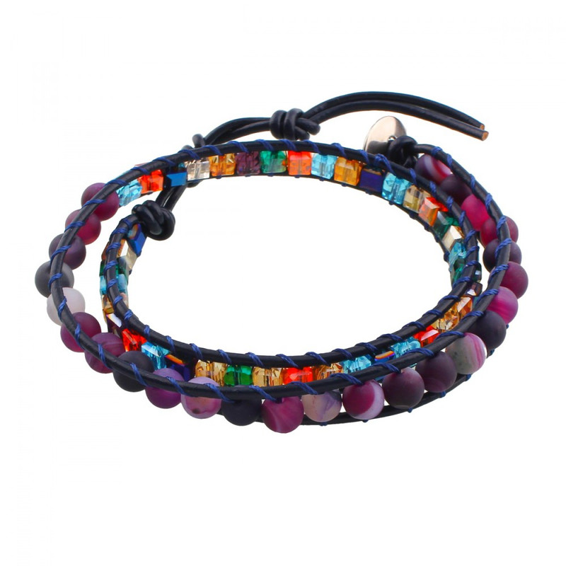 Bracelet en Agate Violette//Fushia Pierre Minéral Naturelle Bijoux Lithothérapie