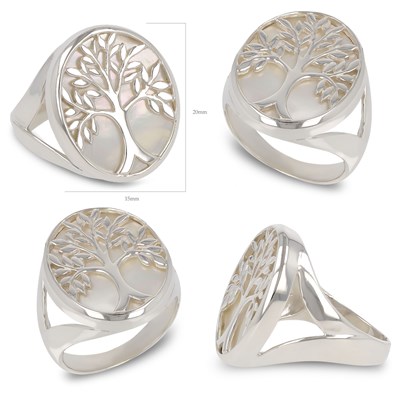 Bague Arbre de Vie en Nacre Blanche et Argent 925 Une Pi ce