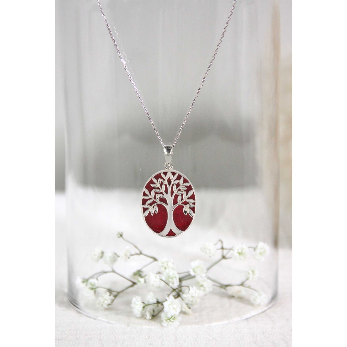 Pendentif Arbre de Vie en Corail avec Sertissage en Argent 925 et Chaîne argent Incluse | Aden - vue 3