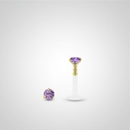 Piercing helix et tragus or jaune avec oxyde de zirconium mauve