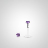 Piercing helix et tragus or blanc avec oxyde de zirconium mauve