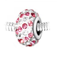 Charm perle pavé de cristaux roses et blancs et acier SC Crystal