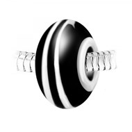 Charm perle spirale verre noir et blanc décoré main et acier SC Crystal