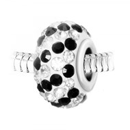 Charm perle pavé de cristaux noirs et blancs et acier SC Crystal