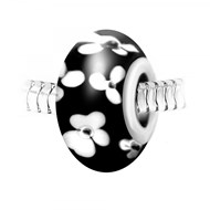 Charm perle noir fleurs verre décoré main et acier SC Crystal