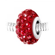 Charm perle pavé de cristaux rouges et acier SC Crystal