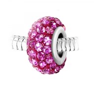 Charm perle pavé de cristaux roses et acier SC Crystal