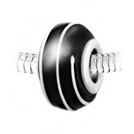 Charm perle spirale verre noir décoré main et acier SC Crystal