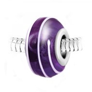 Charm perle spirale verre violet décoré main et acier SC Crystal