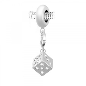 Charm perle SC Crystal en acier avec pendentif Dé orné de Cristaux scintillants