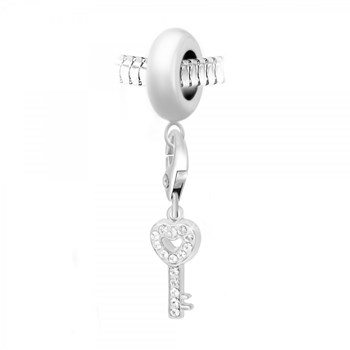 Charm perle SC Crystal en acier avec son pendentif clé coeur orné de Cristaux scintillants