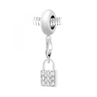 Charm perle SC Crystal en acier avec pendentif cadenas orné de Cristaux scintillants