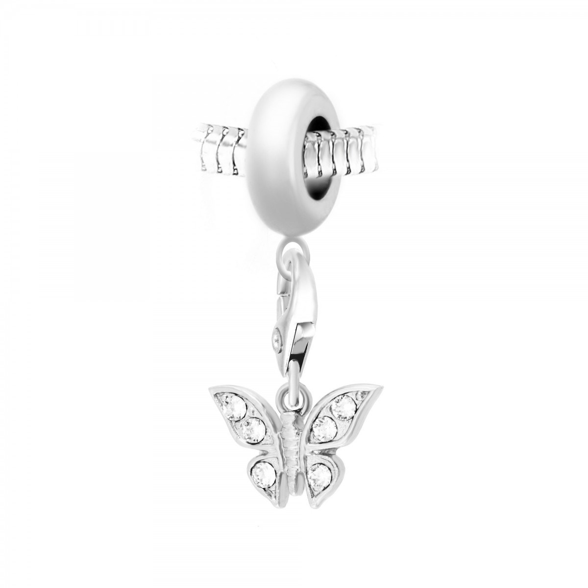 Charm perle SC Crystal en acier avec pendentif papillon SC Crystal orné de Cristaux scintillants