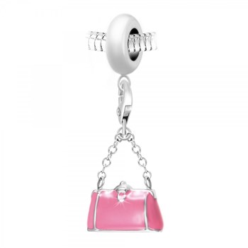 Charm perle SC Crystal en acier avec pendentif sac à main rose
