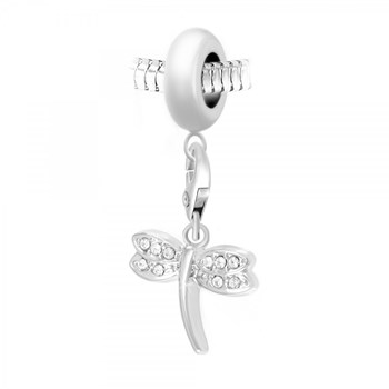 Charm perle SC Crystal en acier avec pendentif libellule orné de Cristaux scintillants