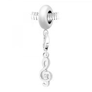 Charm perle SC Crystal en acier avec pendentif clé de Sol orné de Cristaux scintillants