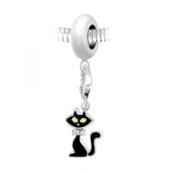 Charm perle SC Crystal en acier avec pendentif chat noir orné de Cristaux scintillants