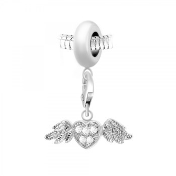 Charm perle SC Crystal en acier avec pendentif coeur ailé orné de Cristaux scintillants
