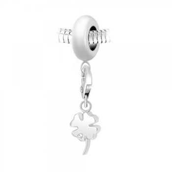 Charm perle SC Crystal en acier avec pendentif trèfle orné de Cristaux scintillants
