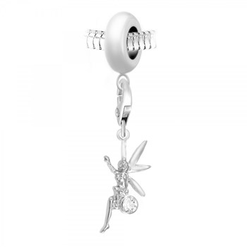 Steel bead charm with fairy pendant adorned with sparkling crystals