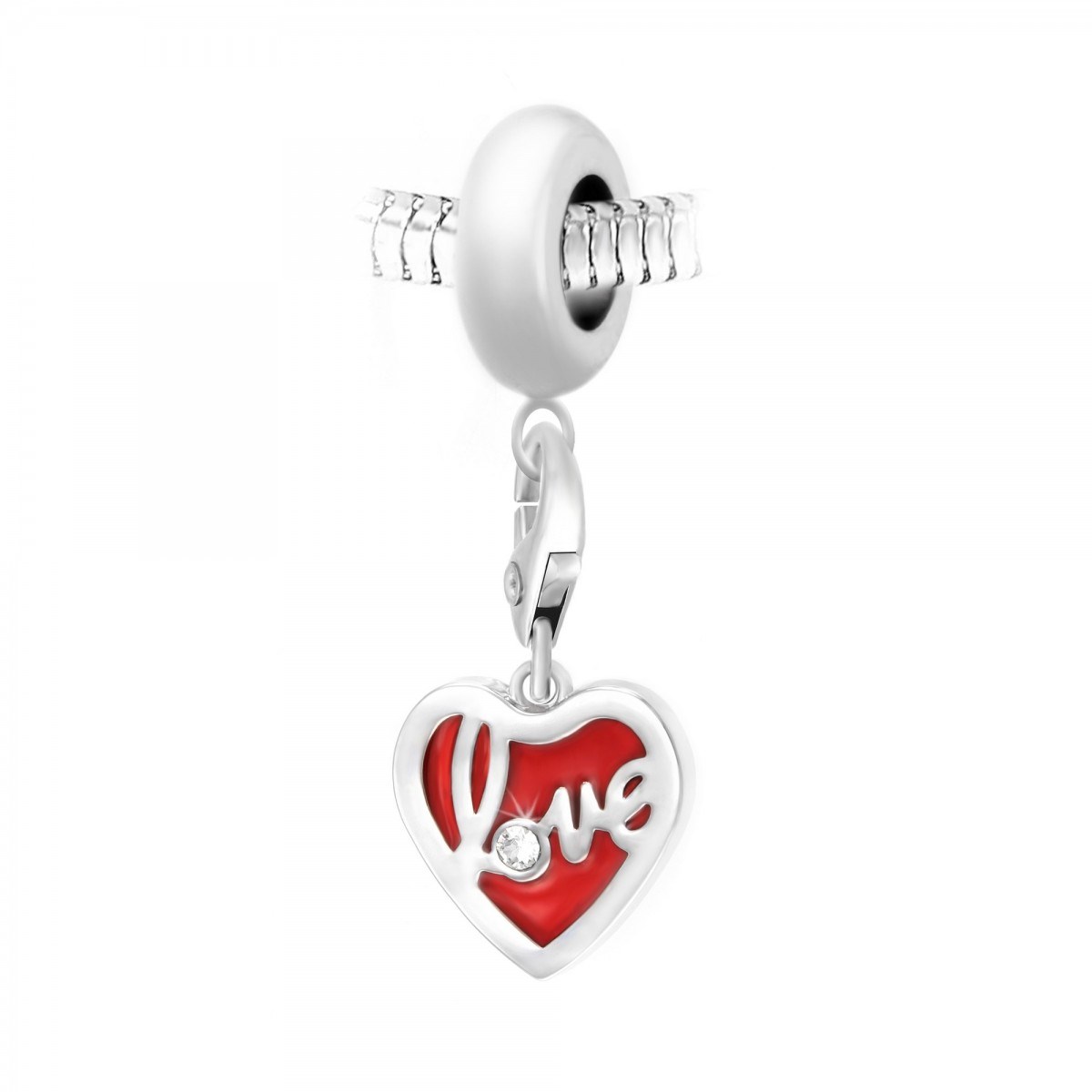 Charm perle SC Crystal en acier avec pendentif love coeur orné de Cristaux scintillants