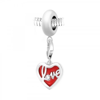 Charm perle SC Crystal en acier avec pendentif love coeur orné de Cristaux scintillants