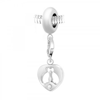 Charm perle SC Crystal en acier avec pendentif coeur et chats in love orné de Cristaux scintillants