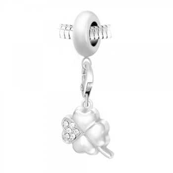 Charm perle SC Crystal en acier avec pendentif trèfle orné de Cristaux scintillants