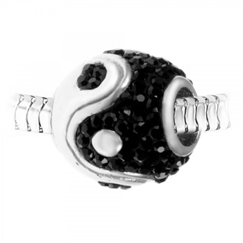 Charm perle yin yang orné de cristaux scintillants et acier SC Crystal