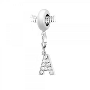 SC Crystal steel bead charm with letter A pendant adorned with sparkling crystals