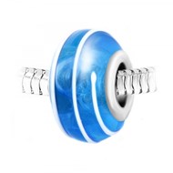 Charm perle spirale verre bleu décoré main et acier SC Crystal