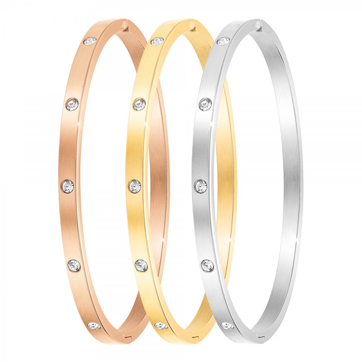 3 Bracelets en acier inoxydable  SC Crystal ornés de Cristaux scintillants